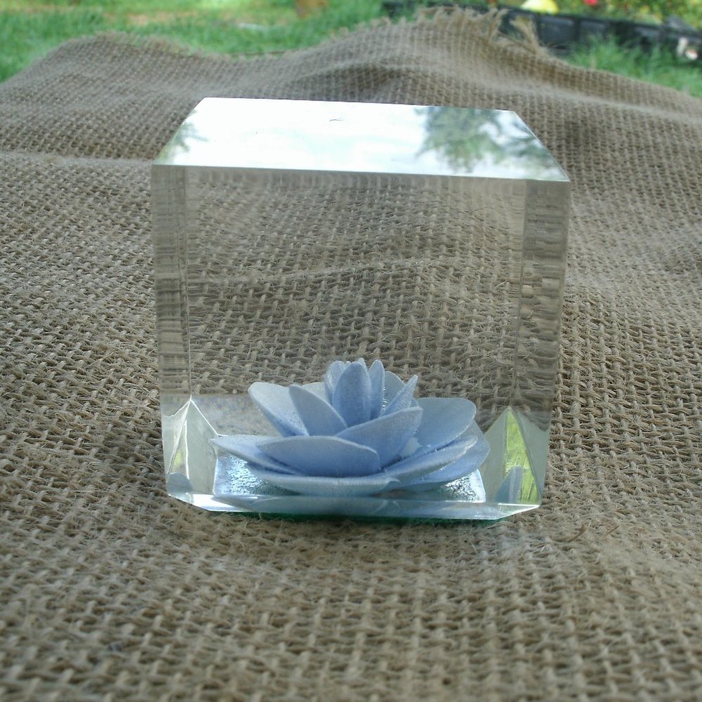 Vintage Blue Rose Acrylic Cube Paperweight Decoration